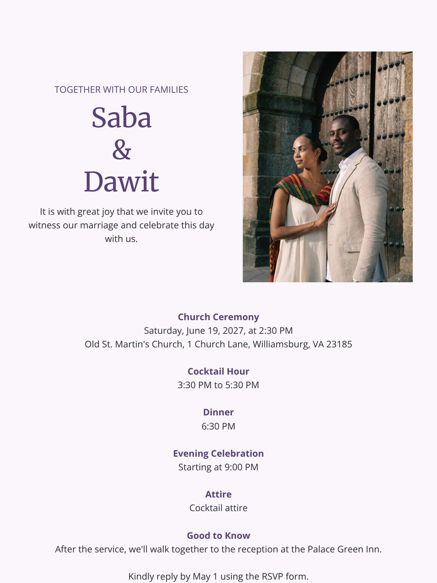 Create a formal church wedding invitation