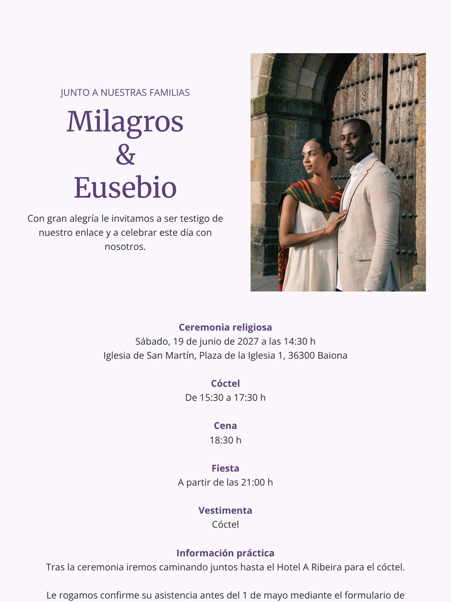 Invitación de boda formal para la iglesia