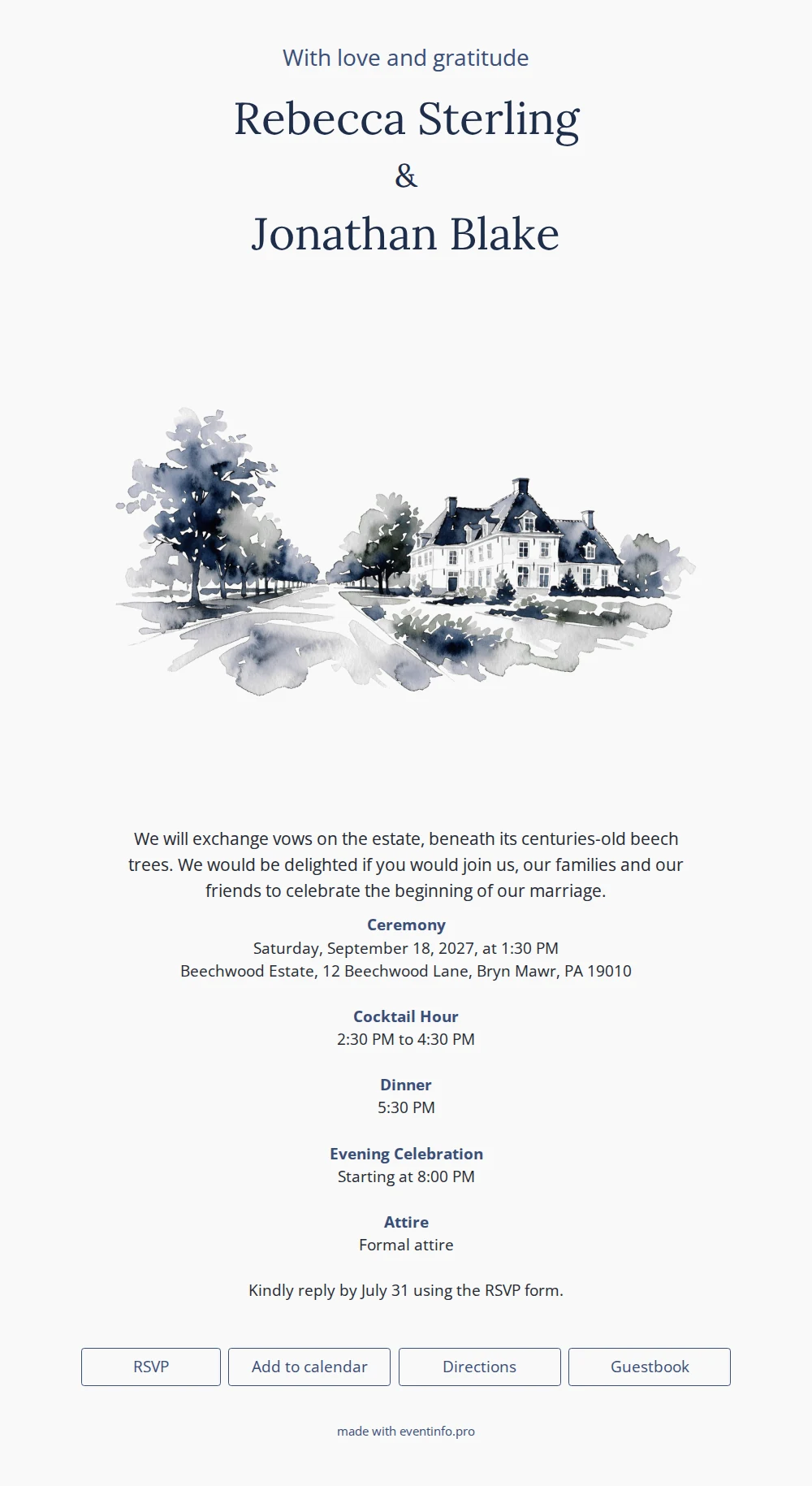 Create a classic manor house wedding invitation &ndash; example 1