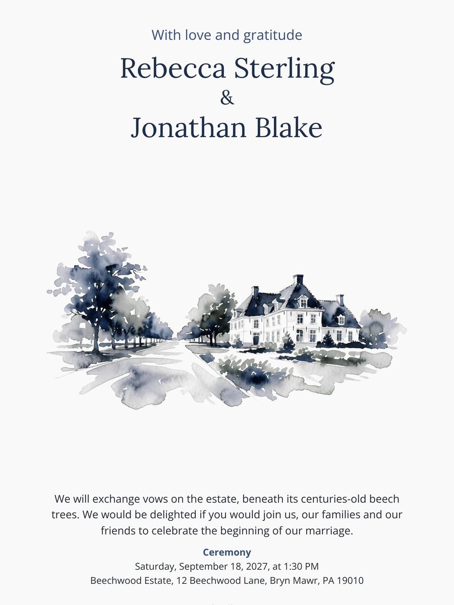 Create a classic manor house wedding invitation