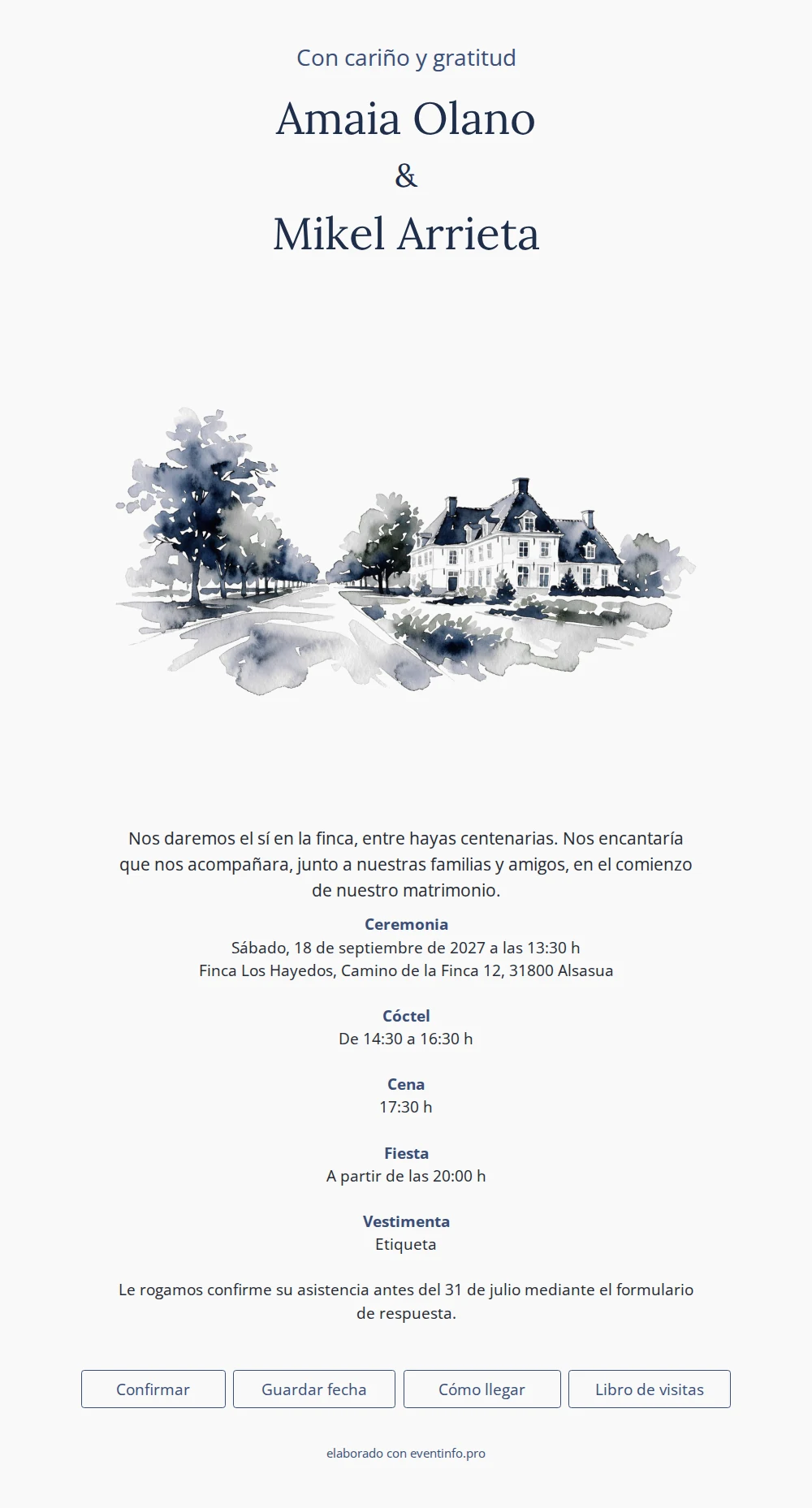 Invitaci&oacute;n de boda formal con casa se&ntilde;orial &ndash; example 1