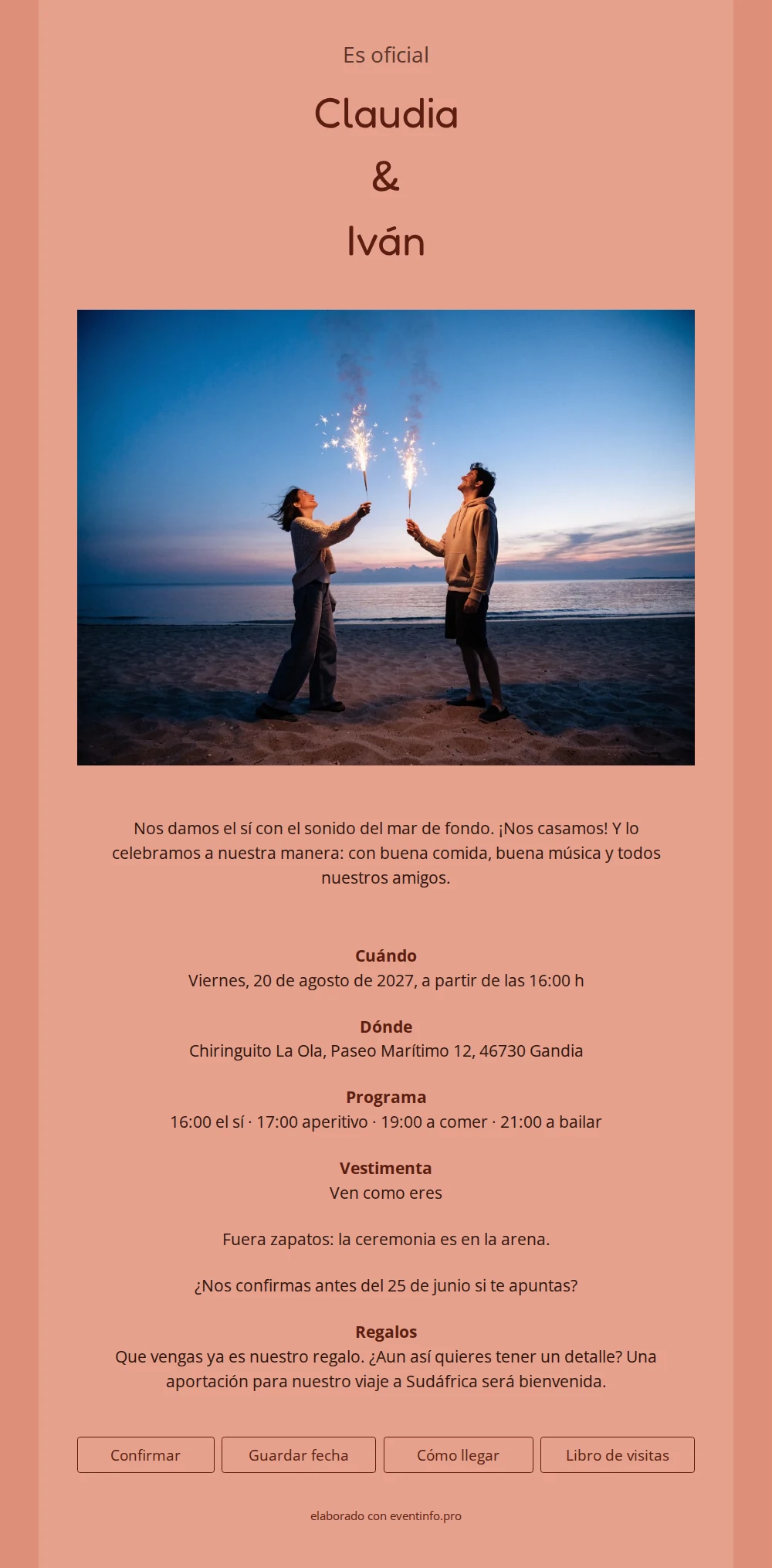 Invitaci&oacute;n de boda con foto de playa &ndash; example 1