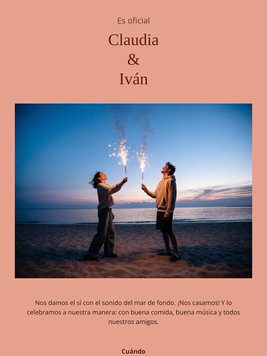 Invitación de boda con foto de playa