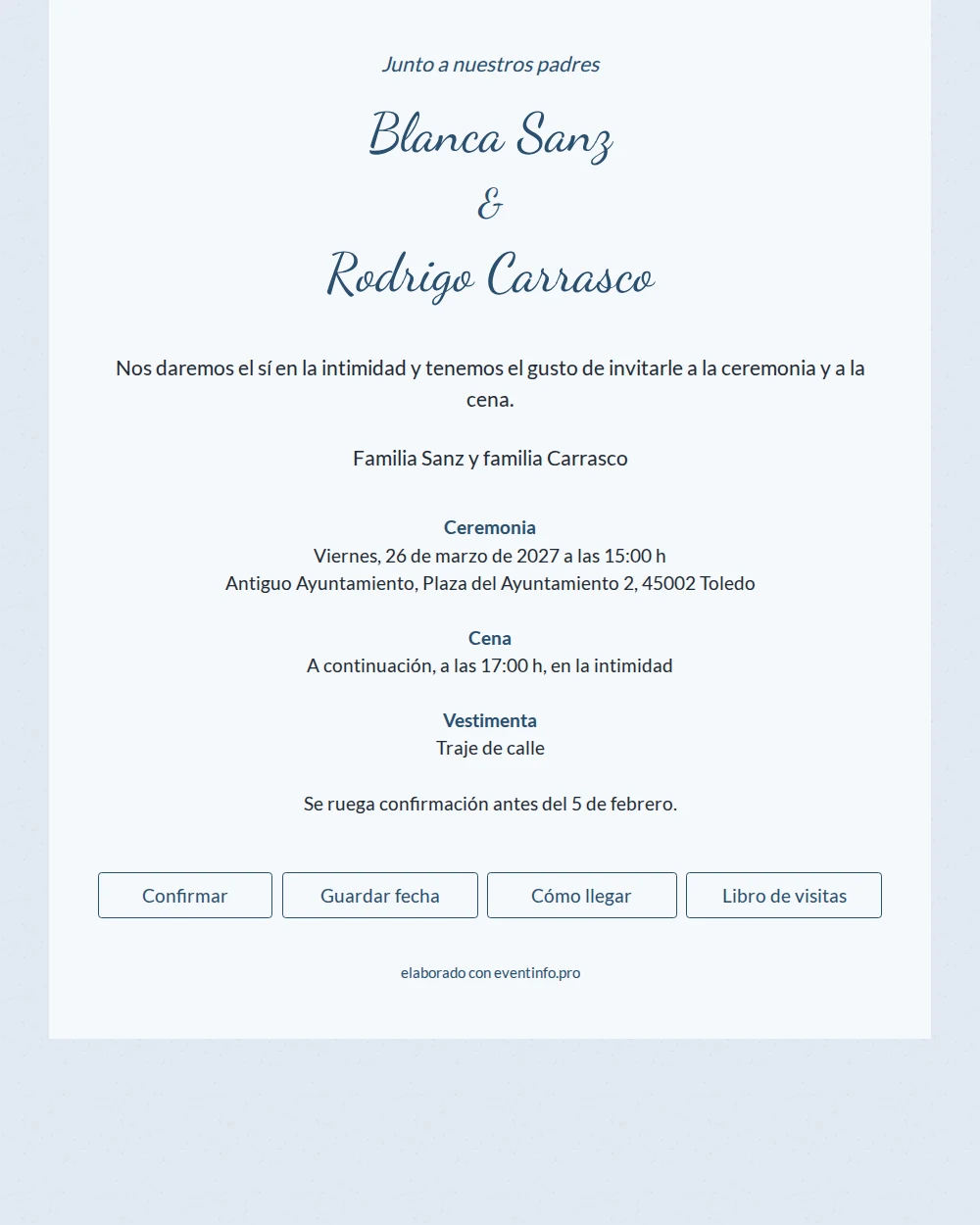 Enviar invitación de boda azul con caligrafía &ndash; example 1