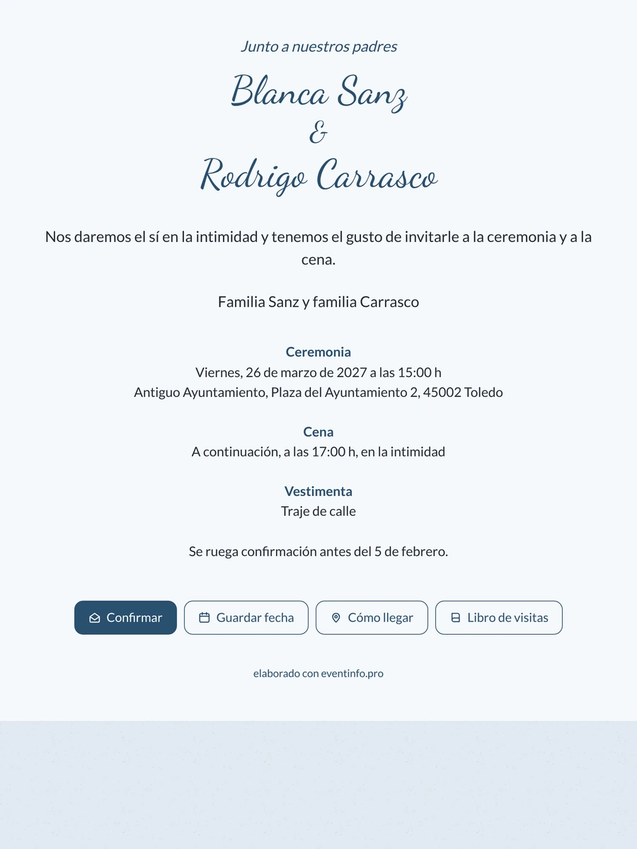 Enviar invitación de boda azul con caligrafía