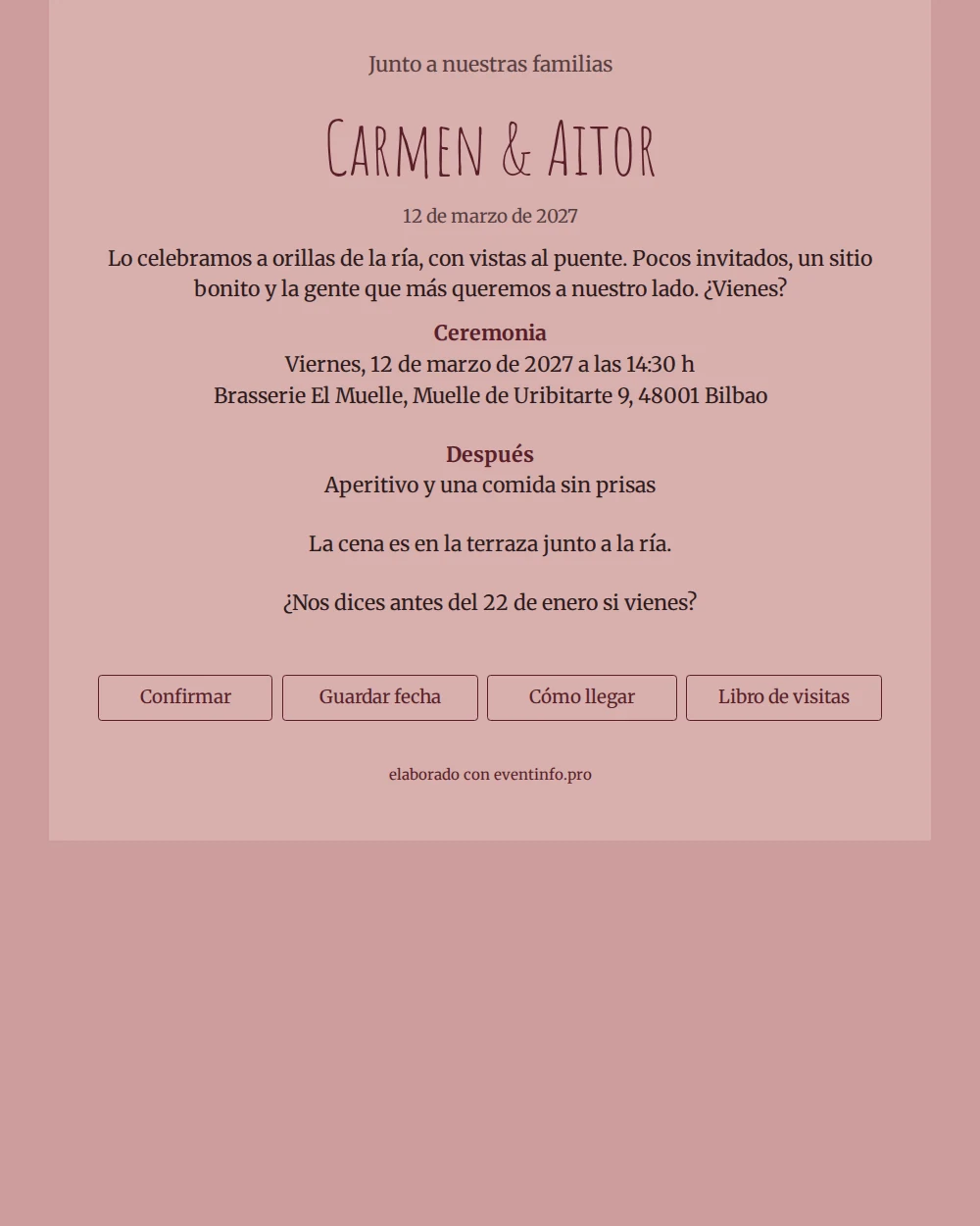 Enviar invitación de boda rosa empolvado &ndash; example 1