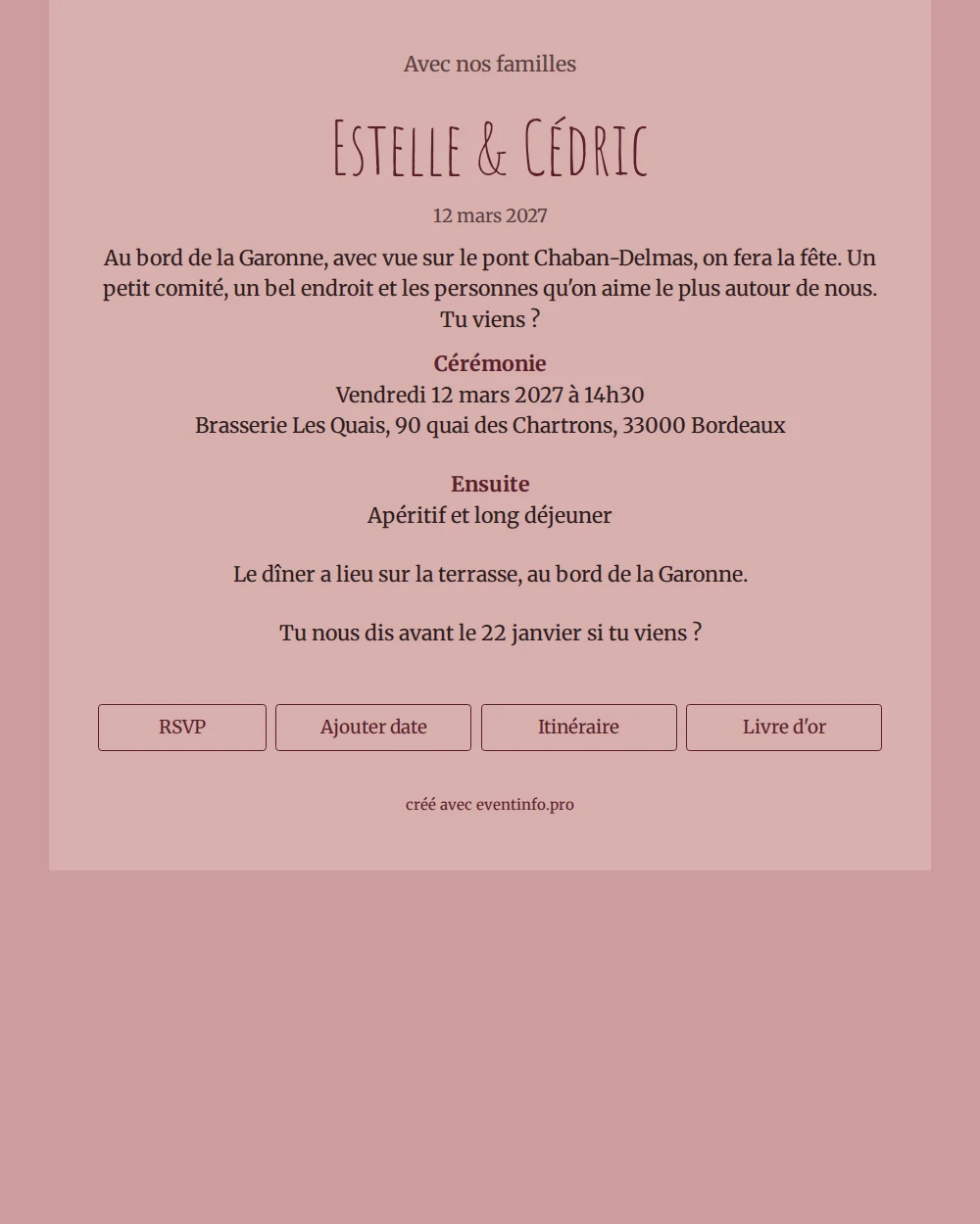 Envoyer un faire-part rose en petit comité &ndash; example 1