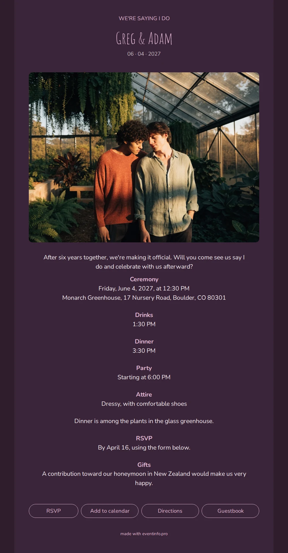 Send a dark aubergine wedding card &ndash; example 1