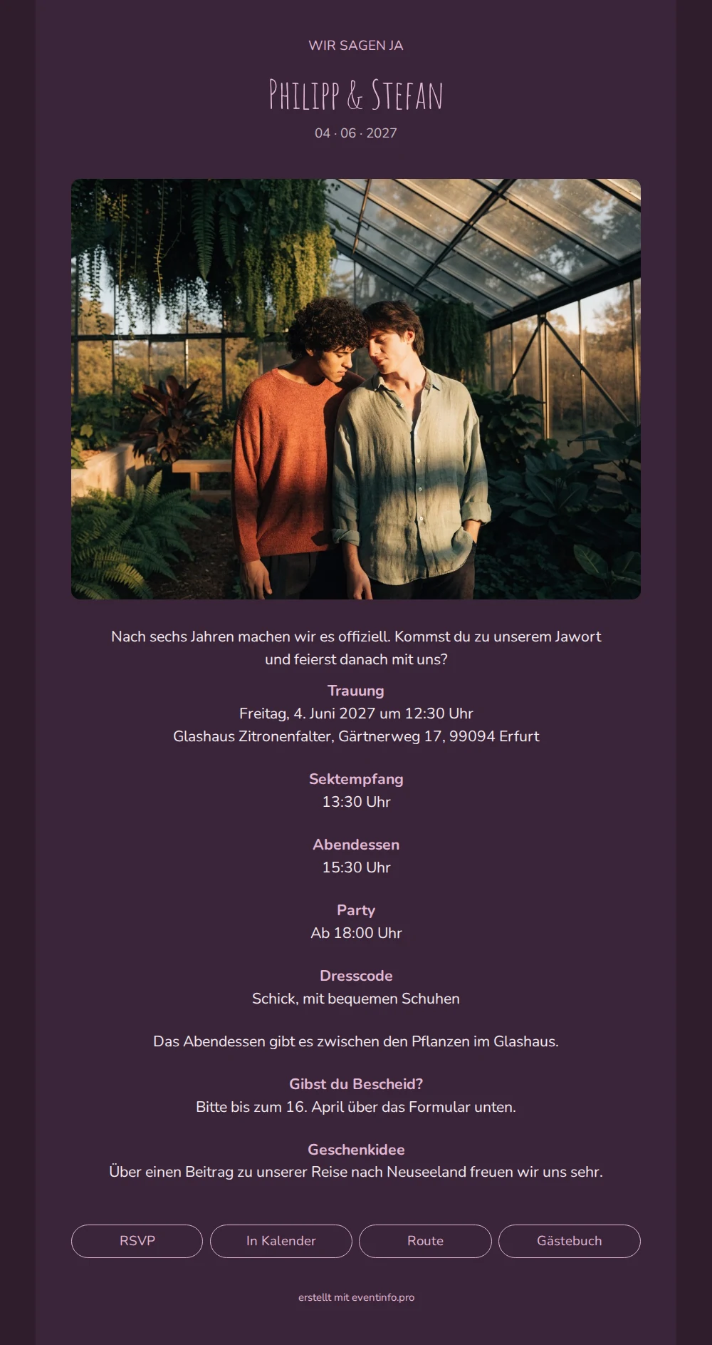 Hochzeitseinladung in Aubergine und Altrosa versenden &ndash; example 1