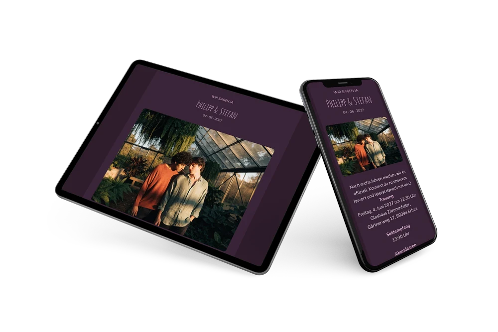 Hochzeitseinladung in Aubergine und Altrosa versenden &ndash; example 2