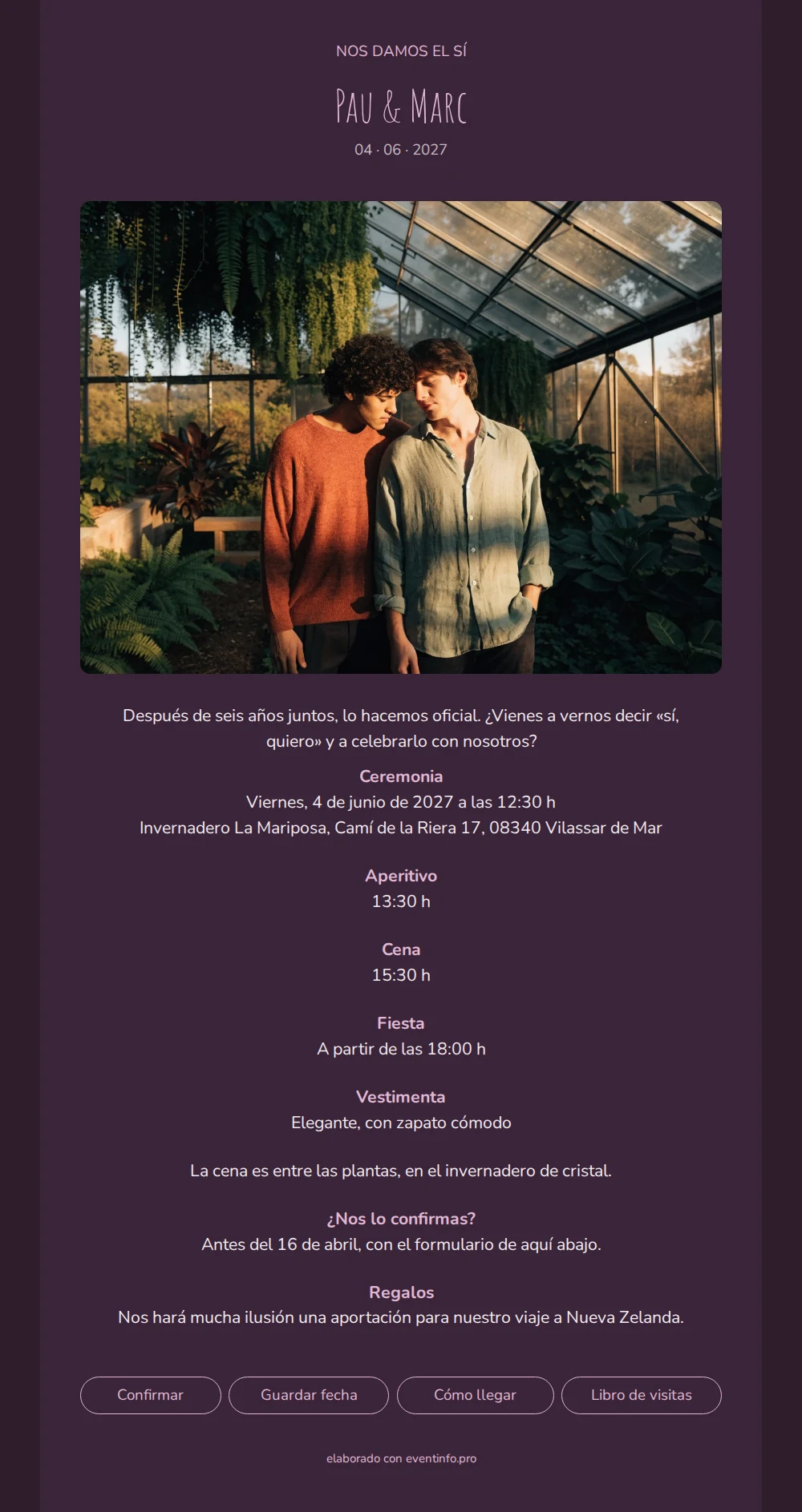Enviar invitación de boda berenjena y rosa &ndash; example 1