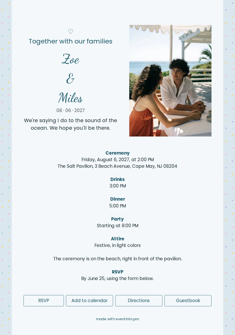 Send a script lettered beach wedding invitation &ndash; example 1