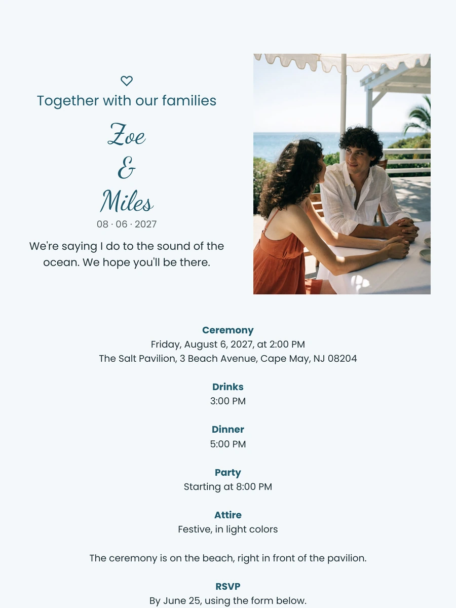 Send a script lettered beach wedding invitation