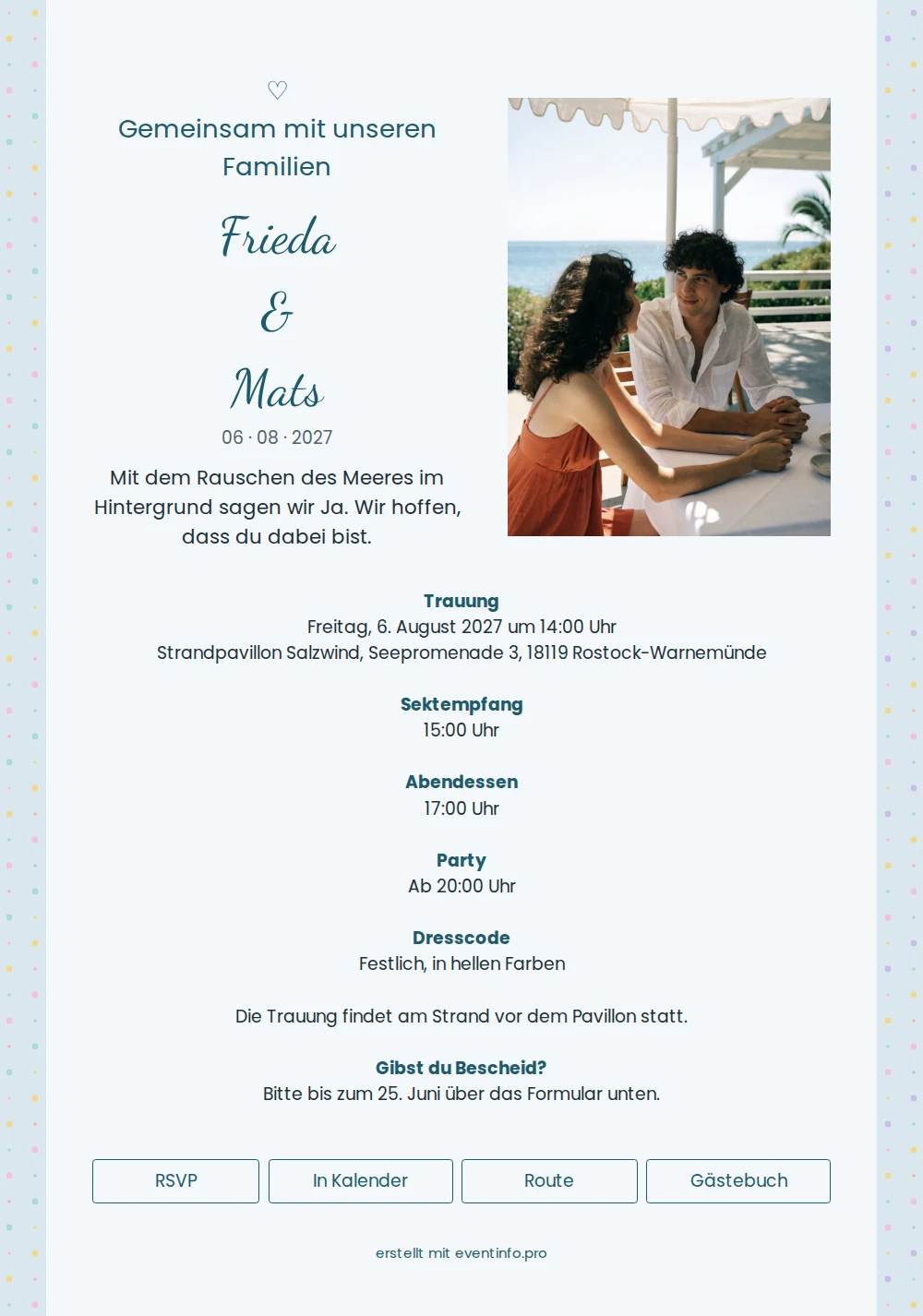 Hochzeitseinladung mit Terrassenfoto am Meer versenden &ndash; example 1