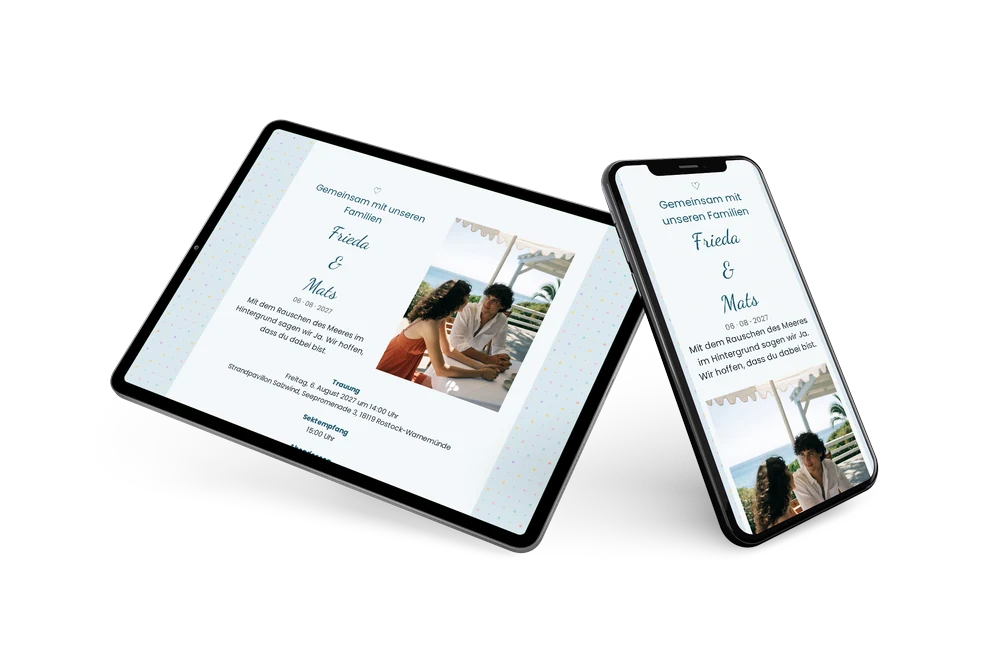 Hochzeitseinladung mit Terrassenfoto am Meer versenden &ndash; example 2