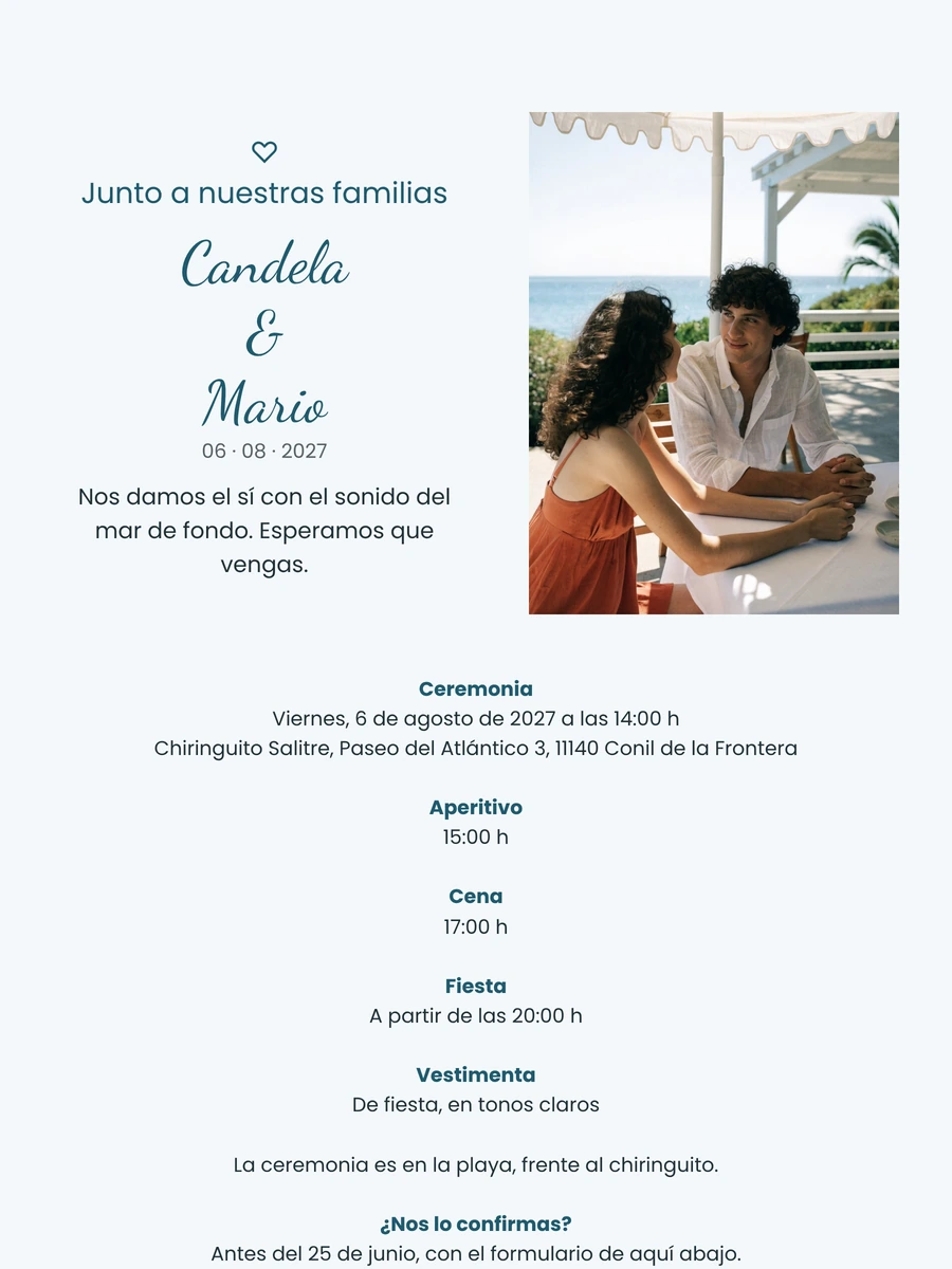 Enviar invitación de boda con nombres caligráficos