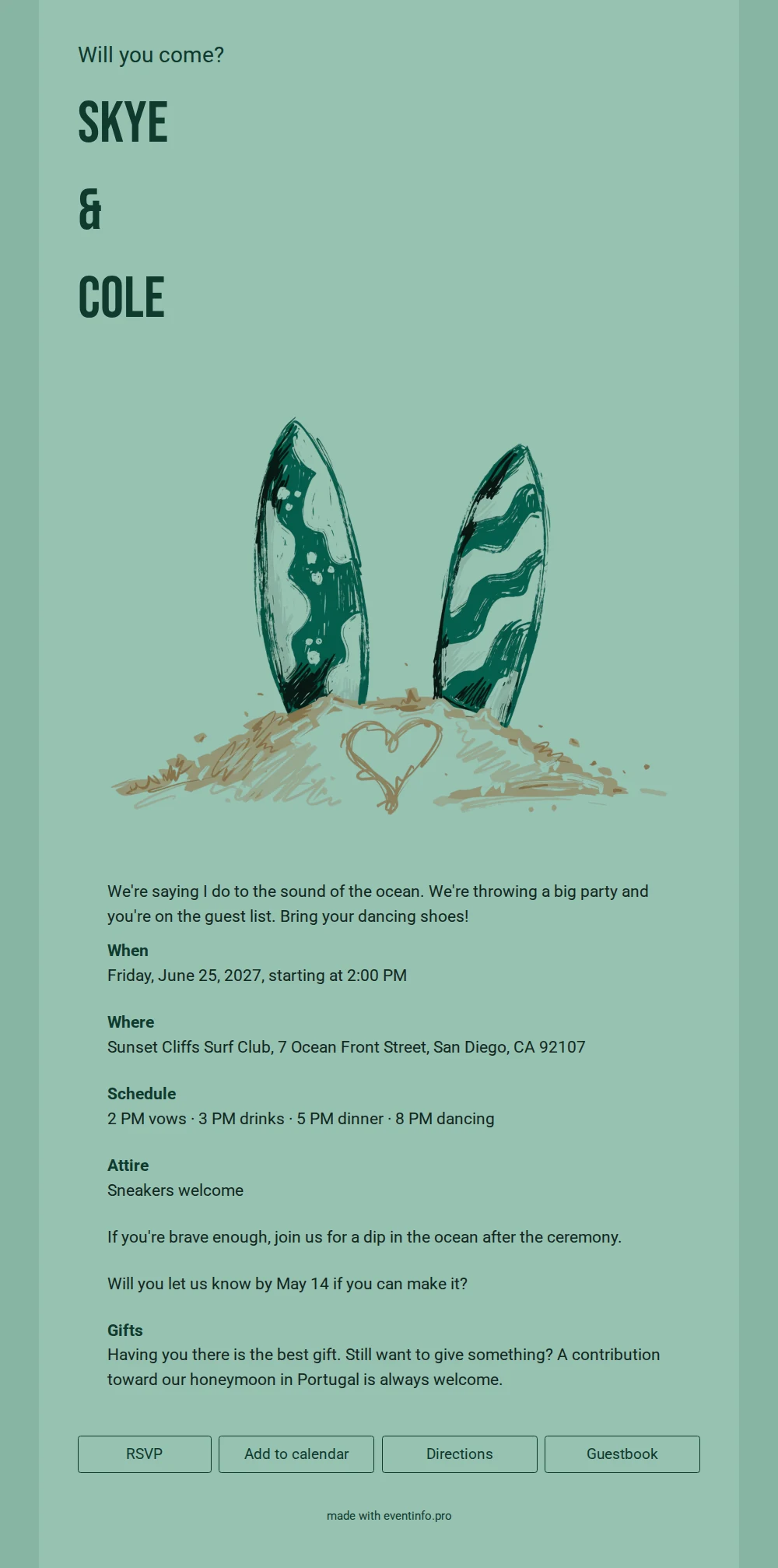 Send a beach party wedding invitation &ndash; example 1