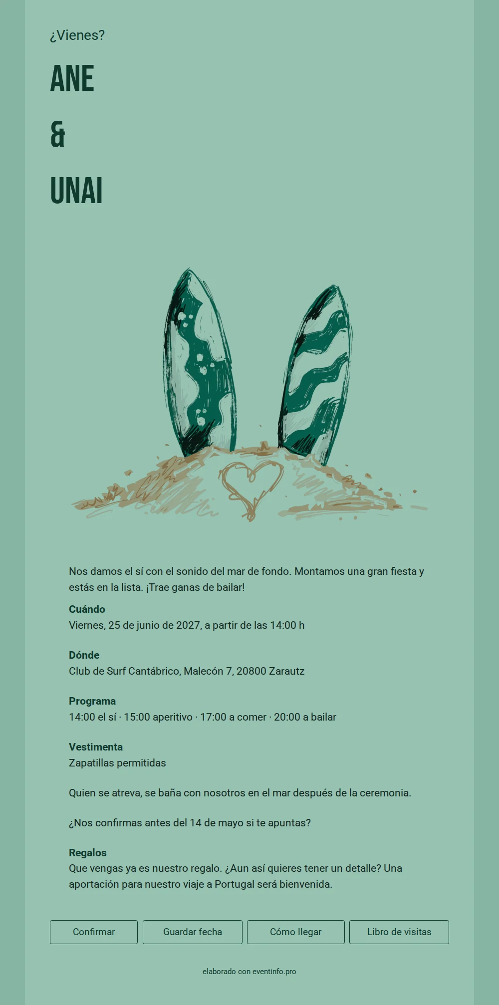 Enviar invitación de boda para surfistas &ndash; example 1