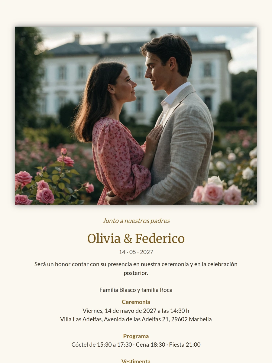 Enviar invitación de boda formal con rosas