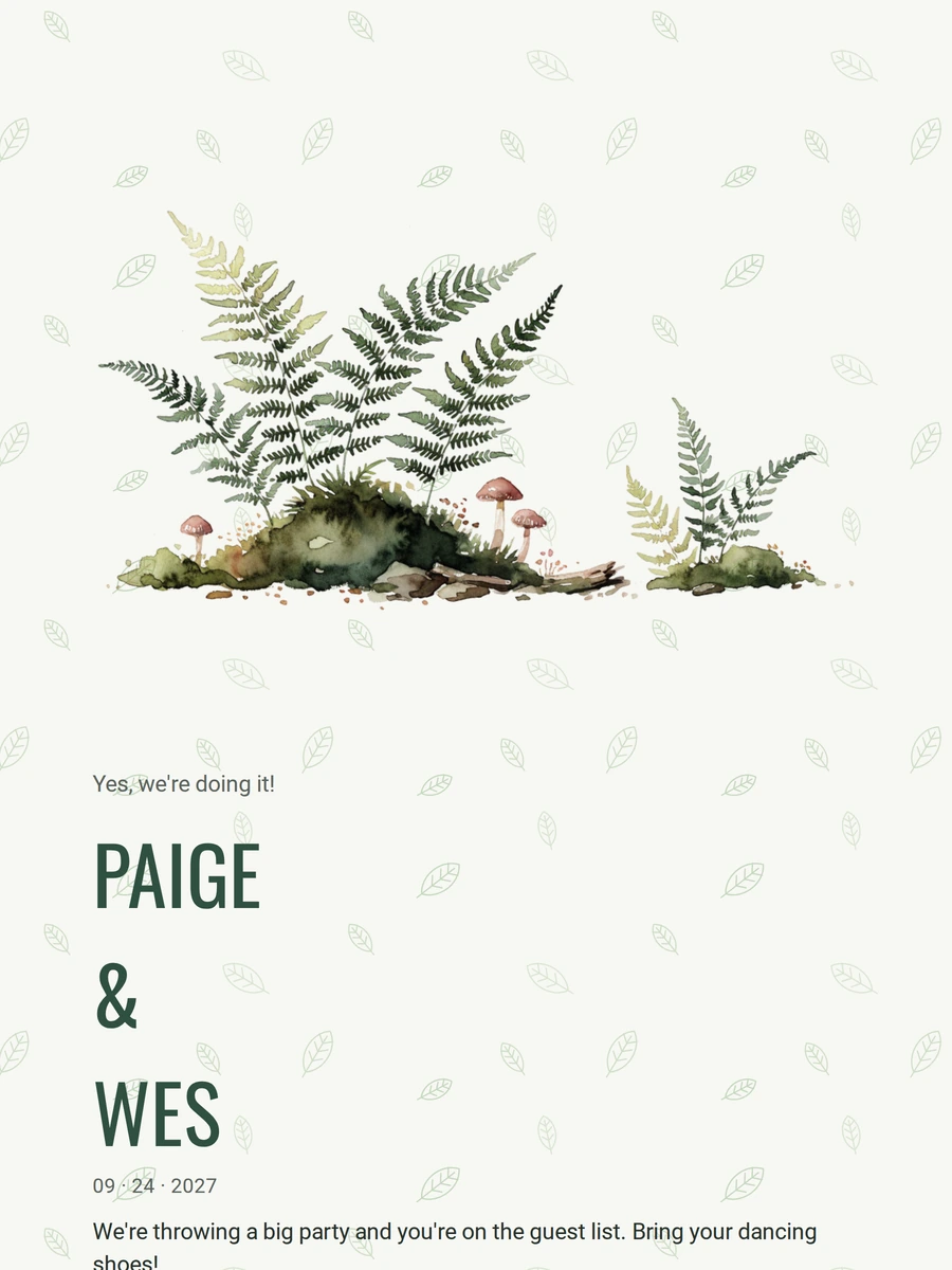 Send a green leaf-pattern wedding invitation