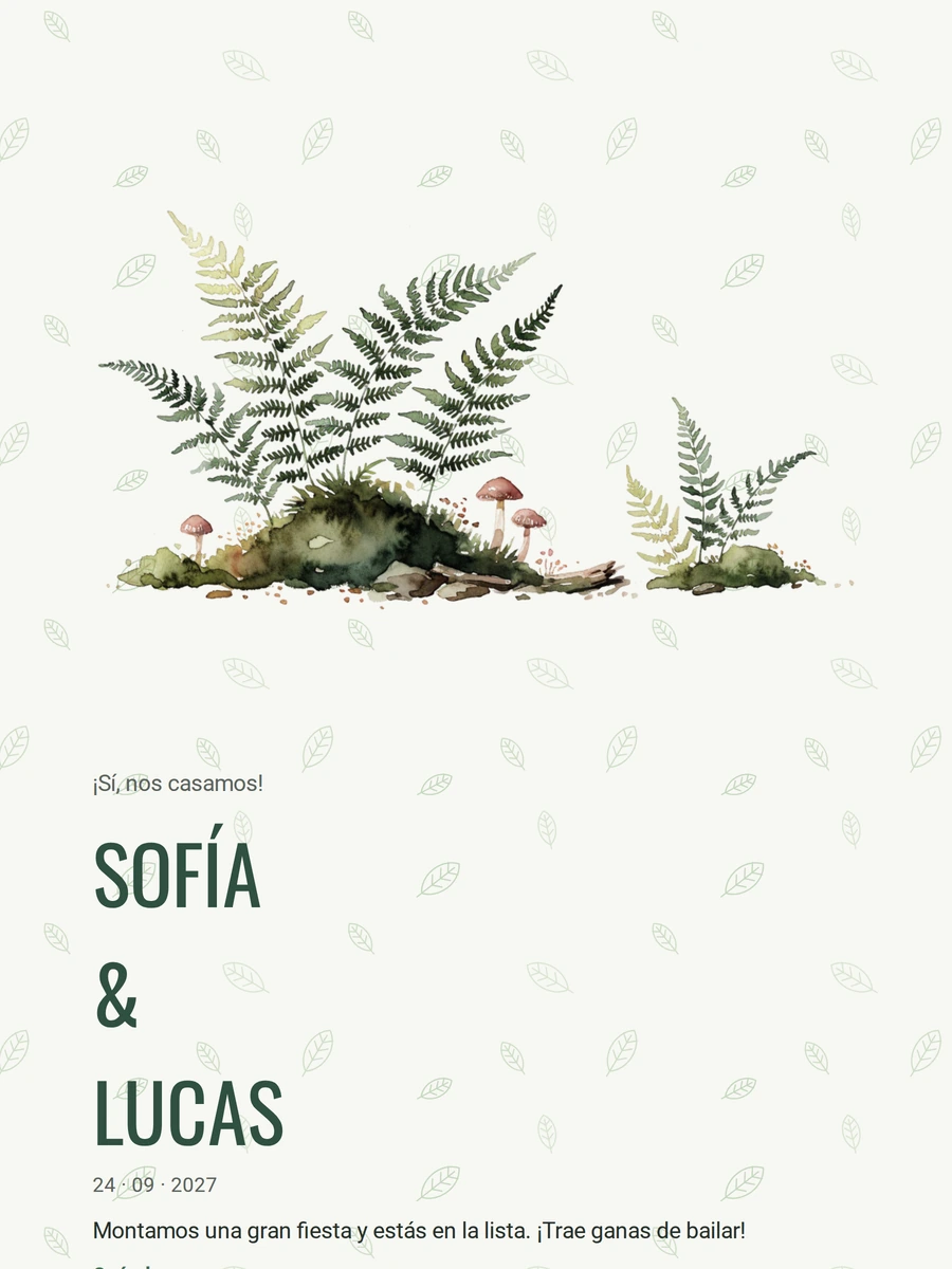 Enviar invitación de boda verde con hojas