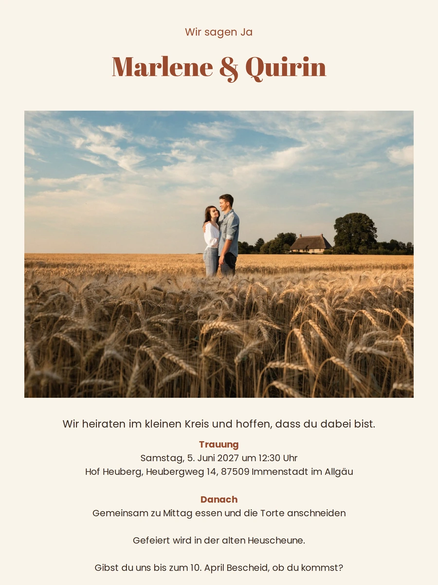Hochzeitseinladung in Rostbraun und Creme versenden