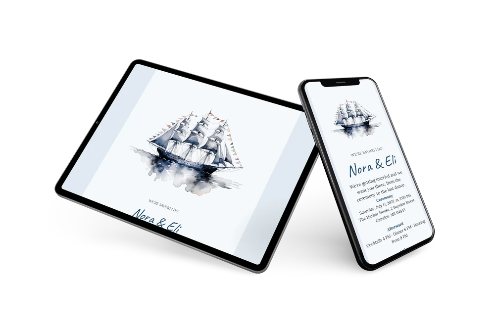 Send a sailing ship wedding invitation &ndash; example 2