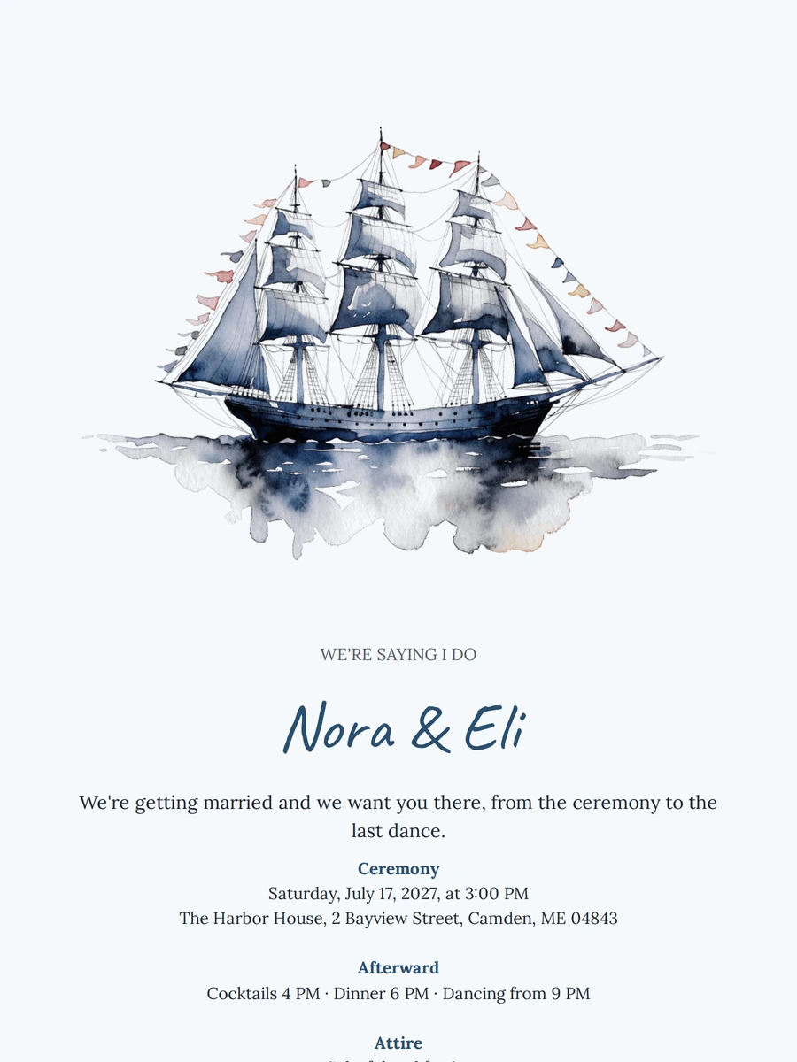 Send a sailing ship wedding invitation