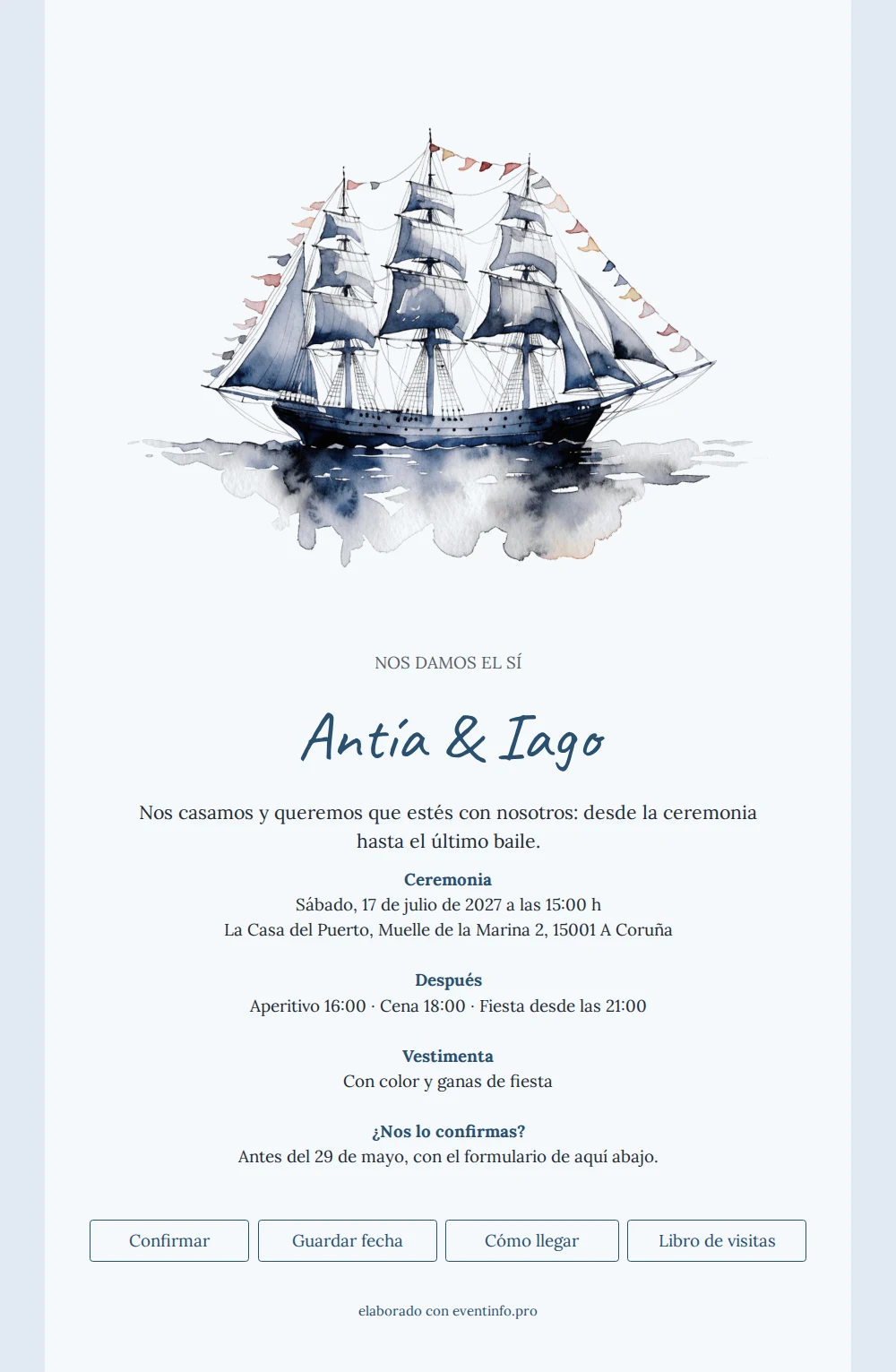 Enviar invitación de boda con barco pintado &ndash; example 1