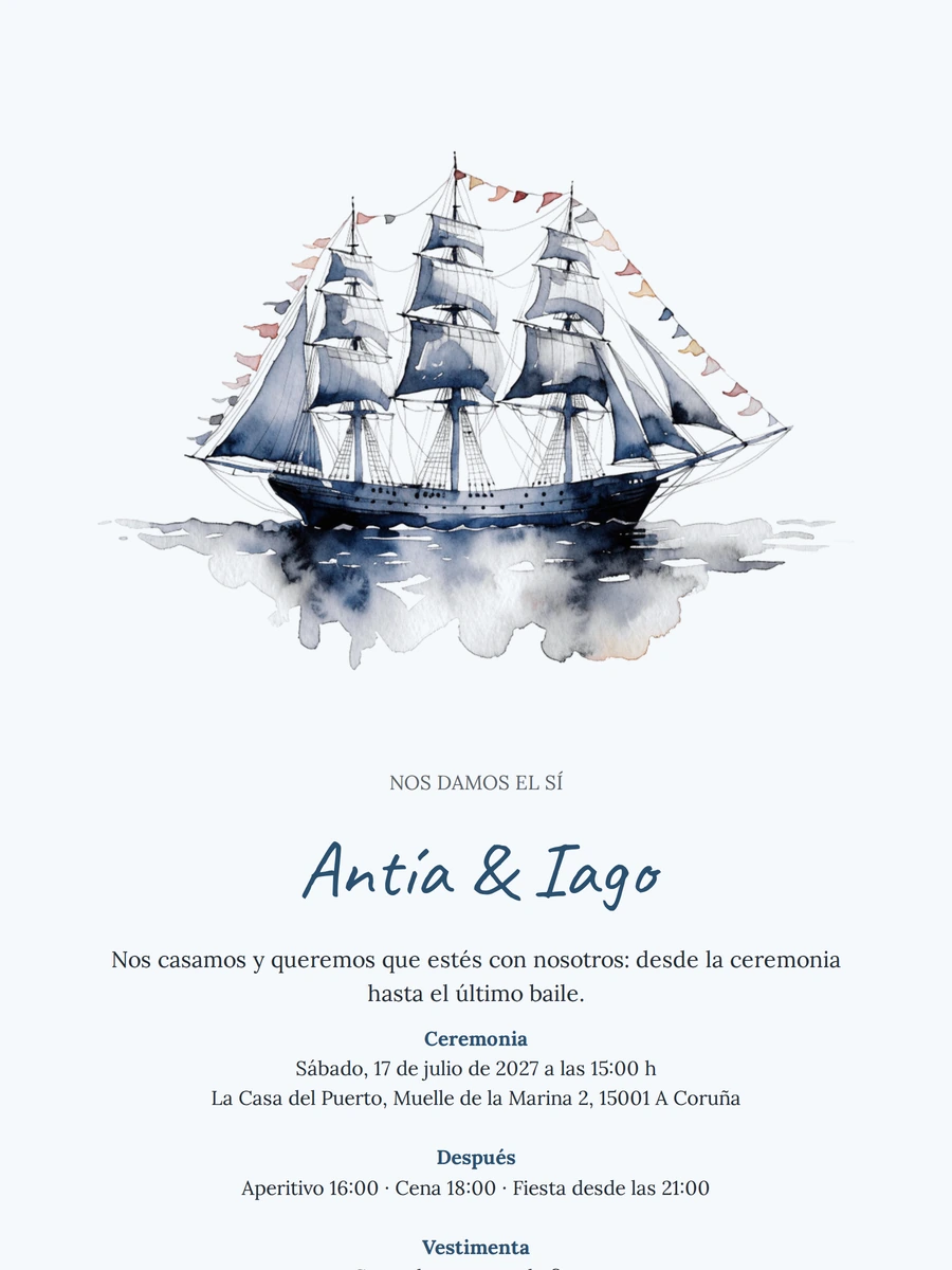 Enviar invitación de boda con barco pintado