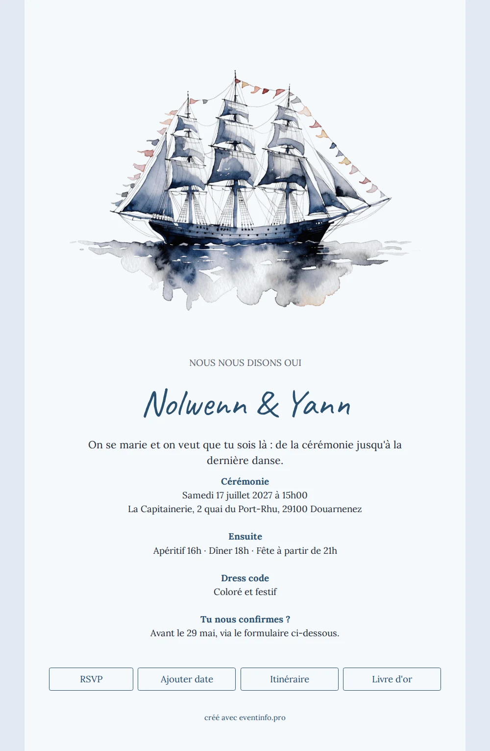 Envoyer un faire-part au trois-mâts aquarellé &ndash; example 1