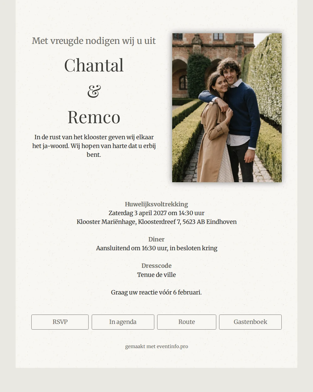 Klassieke trouwkaart op geschept papier versturen &ndash; example 1