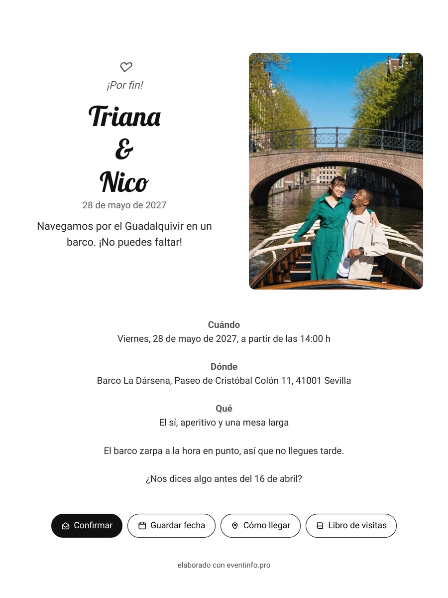 Enviar invitación de boda blanca con corazón