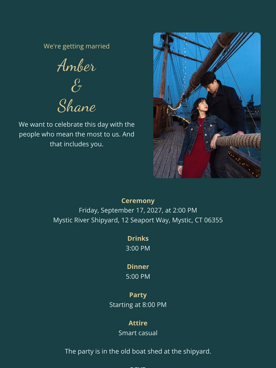 Send a teal shipyard wedding invitation