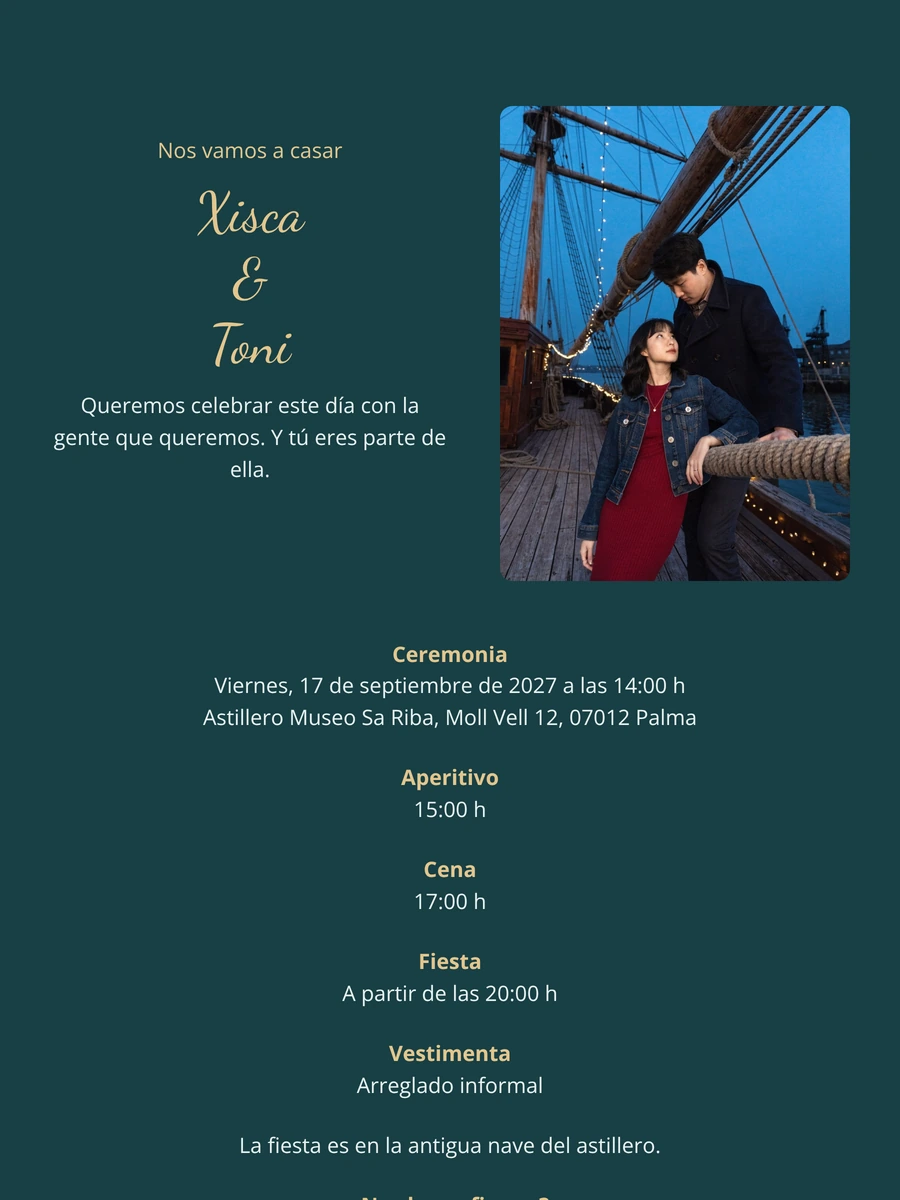 Enviar invitación de boda con foto portuaria