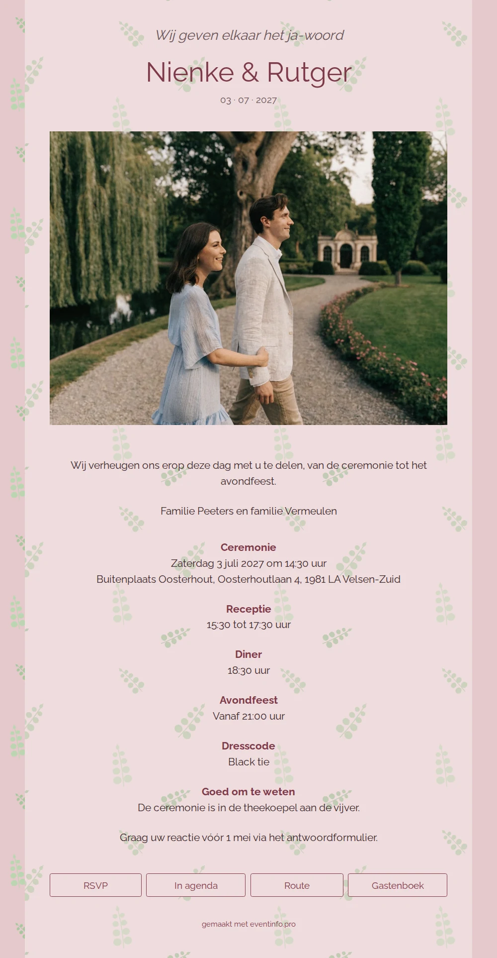 Black-tie trouwkaart met eucalyptus versturen &ndash; example 1