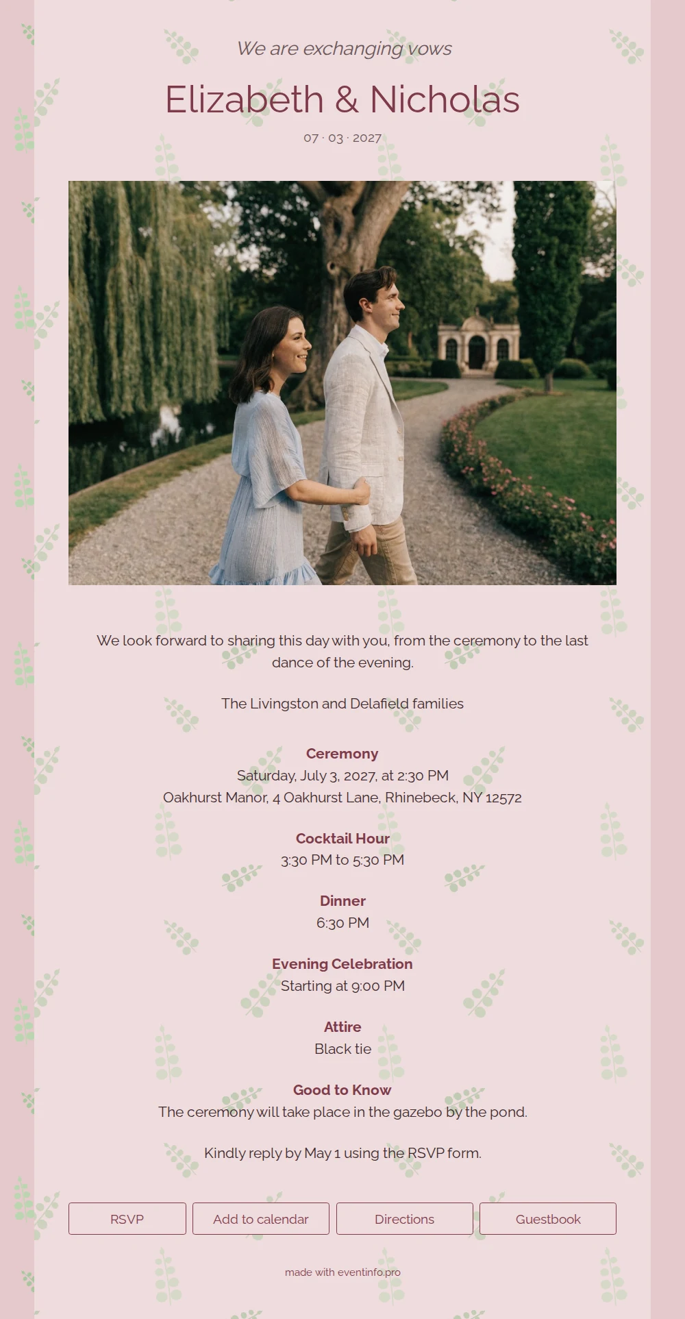 Send a wedding card with pavilion photo &ndash; example 1
