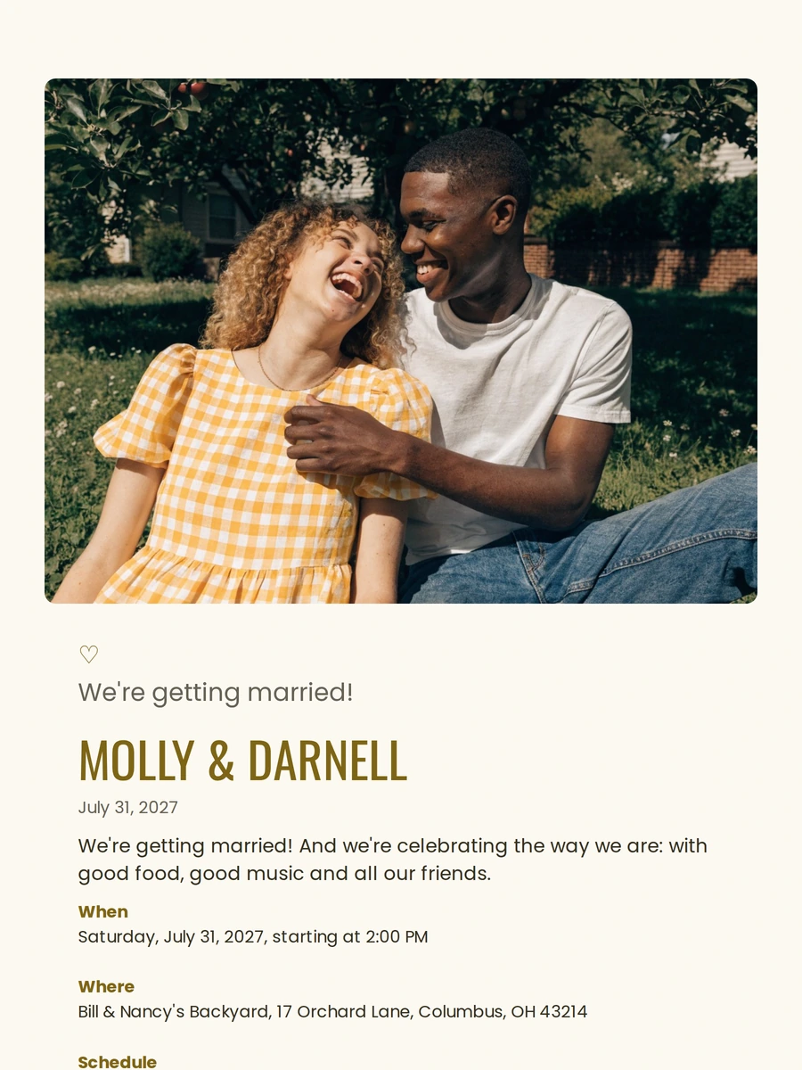 Send an ochre wedding card with photo