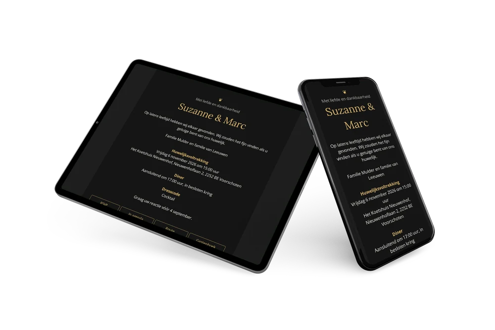 Zwart-gouden trouwkaart met sierkrul versturen &ndash; example 2