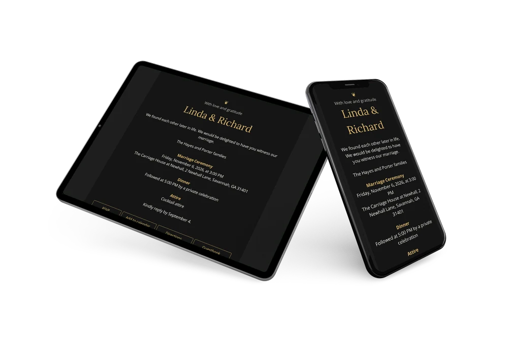 Black wedding card with gold ornament &ndash; example 2