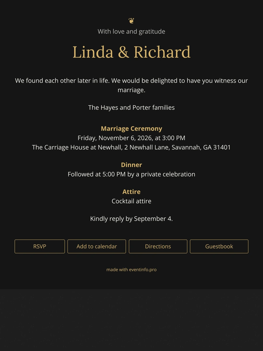 Black wedding card with gold ornament