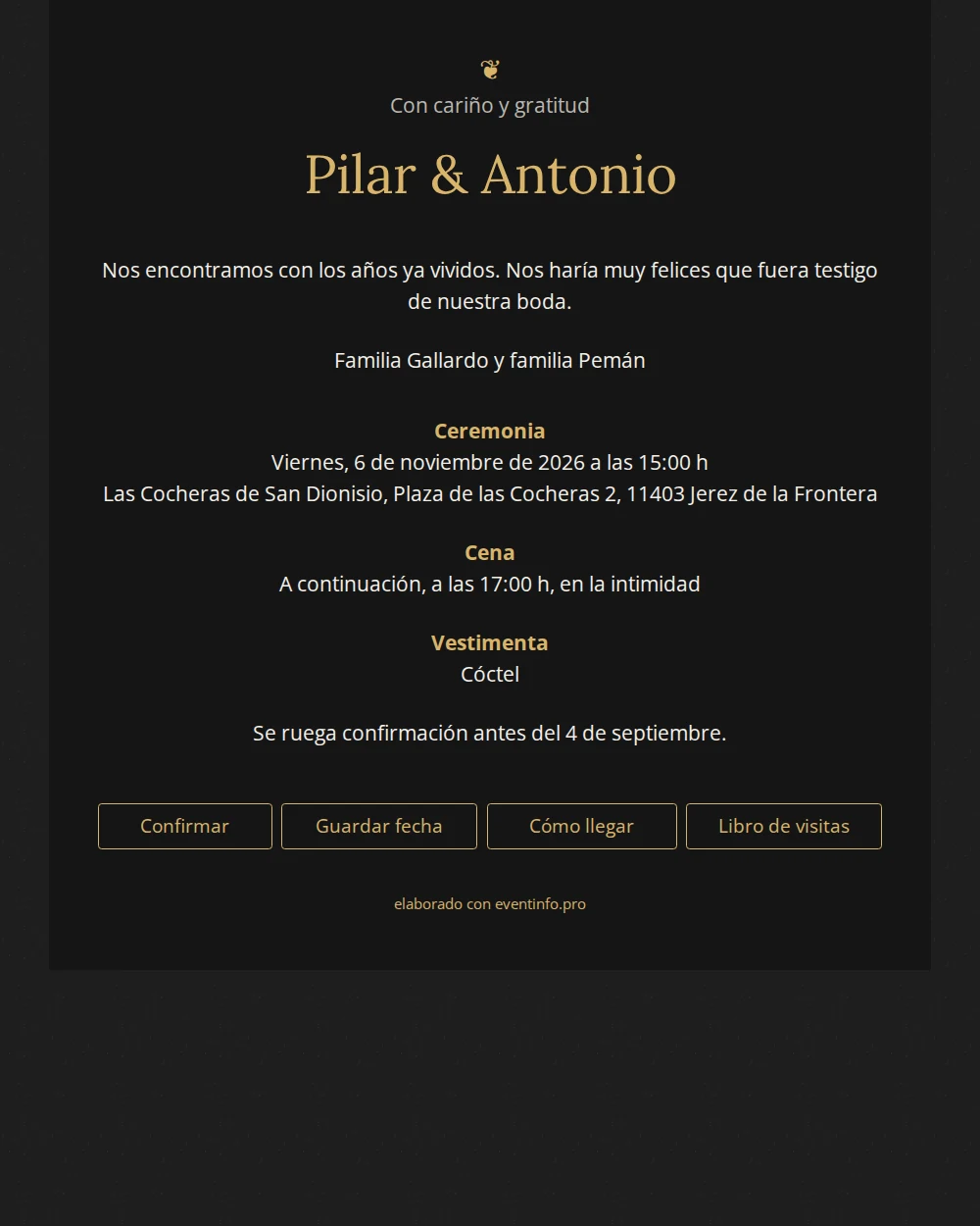 Enviar invitación de boda con ornamento dorado &ndash; example 1