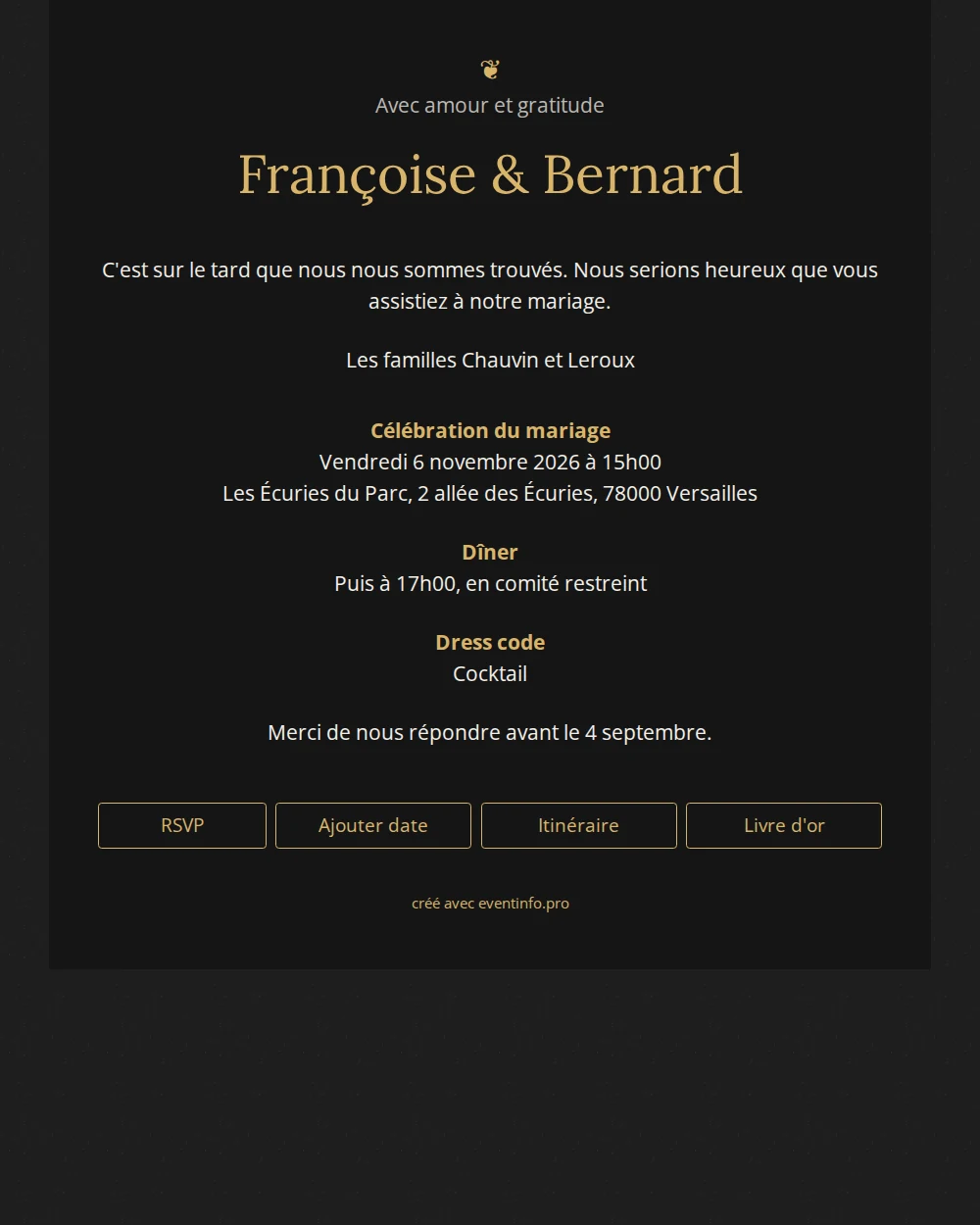 Envoyer un faire-part de mariage noir-or &ndash; example 1