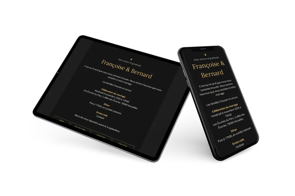 Envoyer un faire-part de mariage noir-or &ndash; example 2