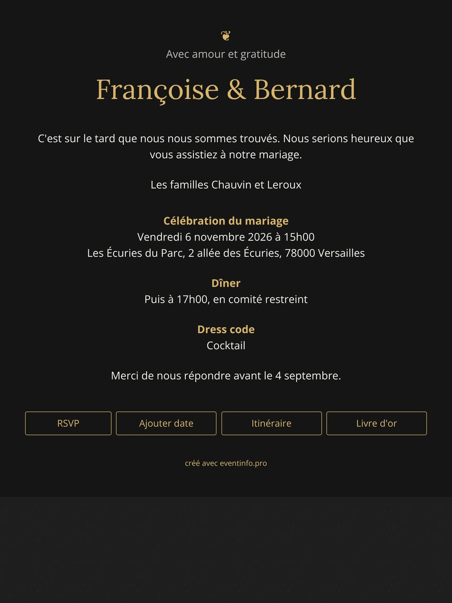 Envoyer un faire-part de mariage noir-or