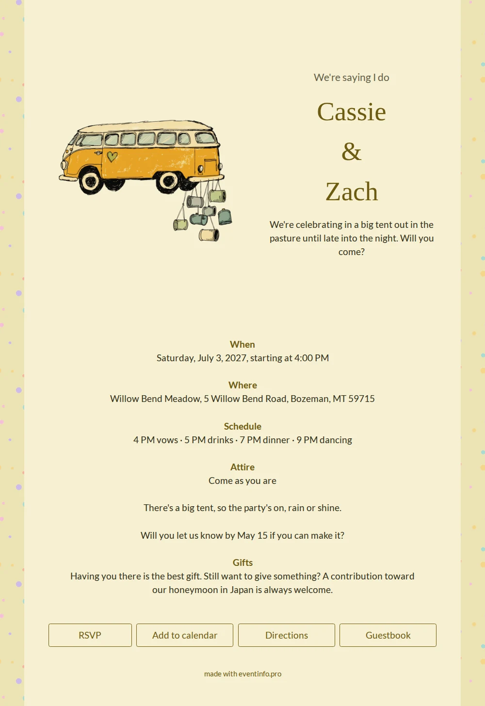 Send a wedding invitation with vintage van &ndash; example 1