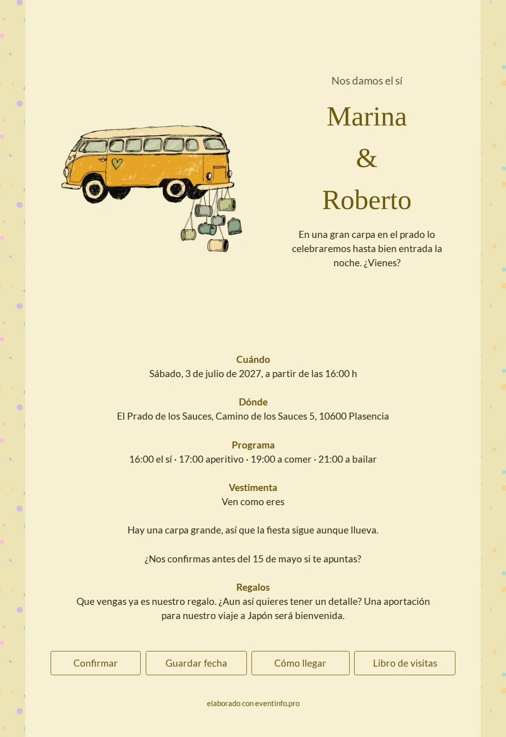 Enviar invitación de boda con furgoneta dibujada &ndash; example 1