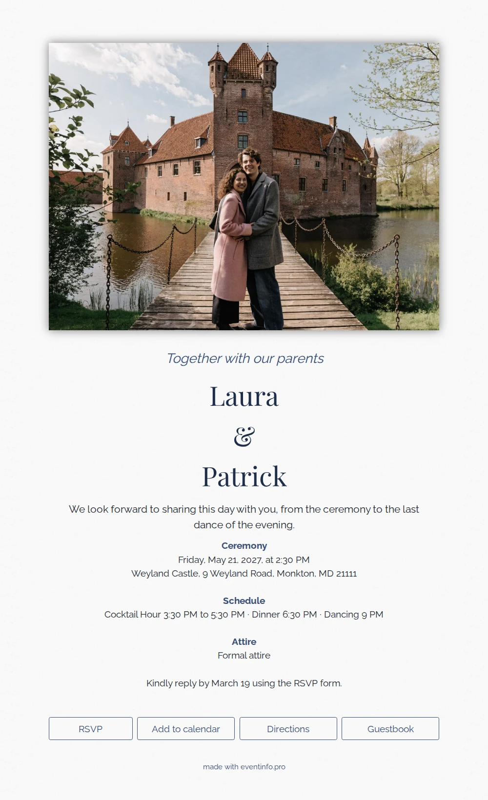 Send a navy and white castle invitation &ndash; example 1