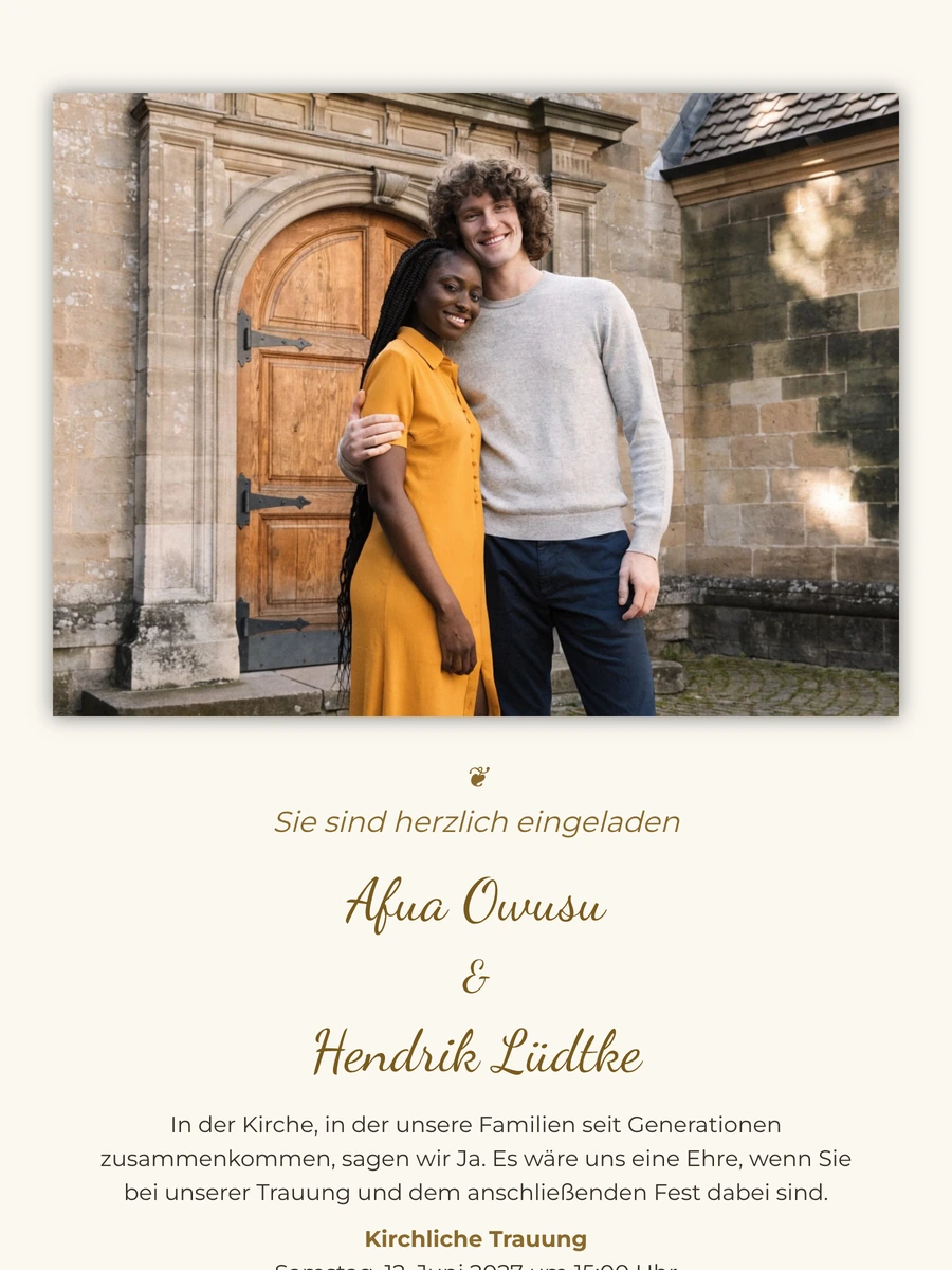 Hochzeitseinladung mit Schreibschrift und Kirchenfoto versenden
