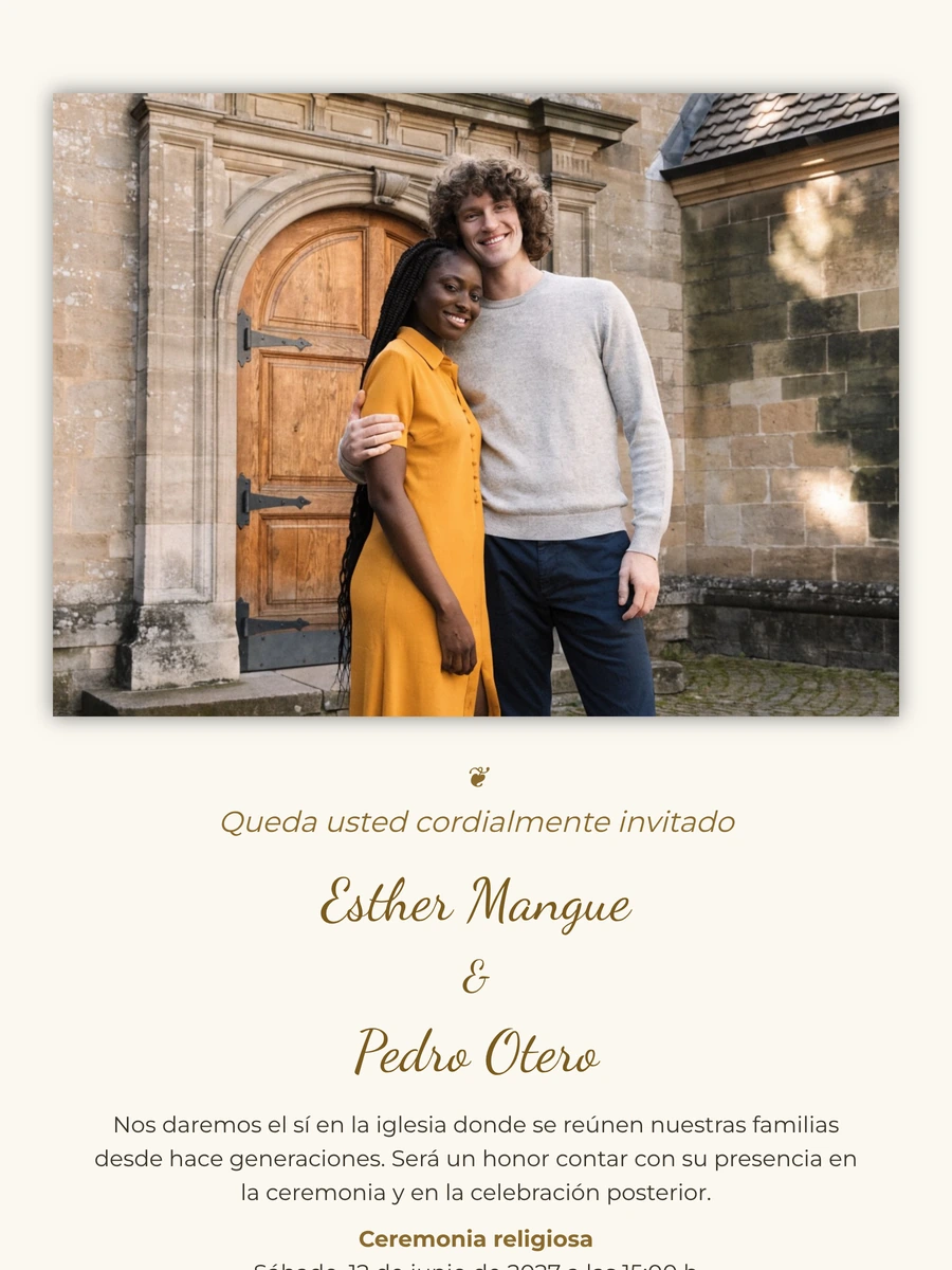 Enviar invitación de boda marfil y dorada